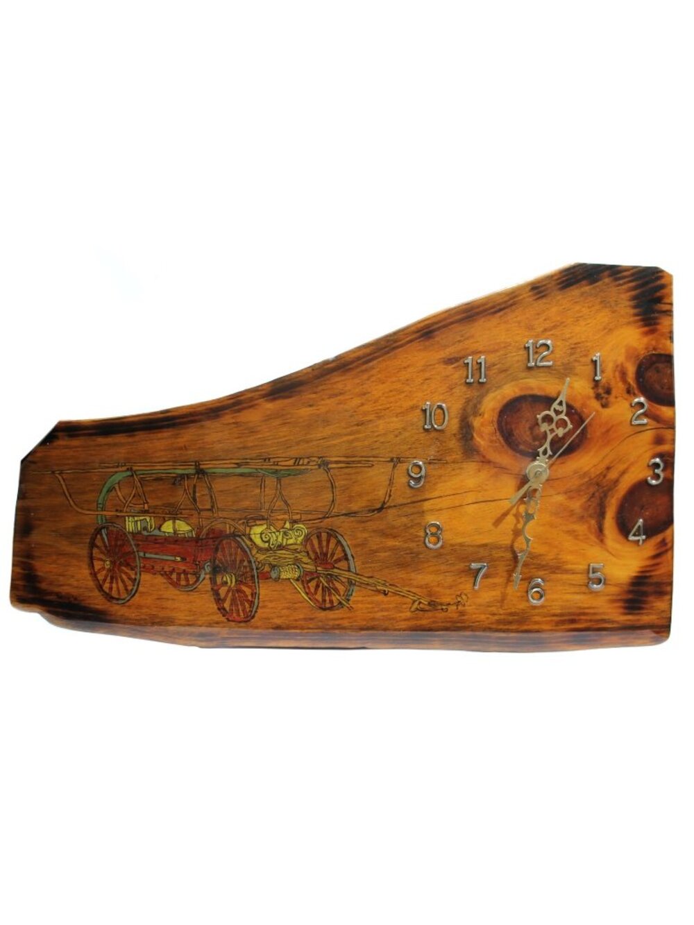 Handmade Wood Clock Hand Pump Fire Engine Works 20"Long x 11" High Brown